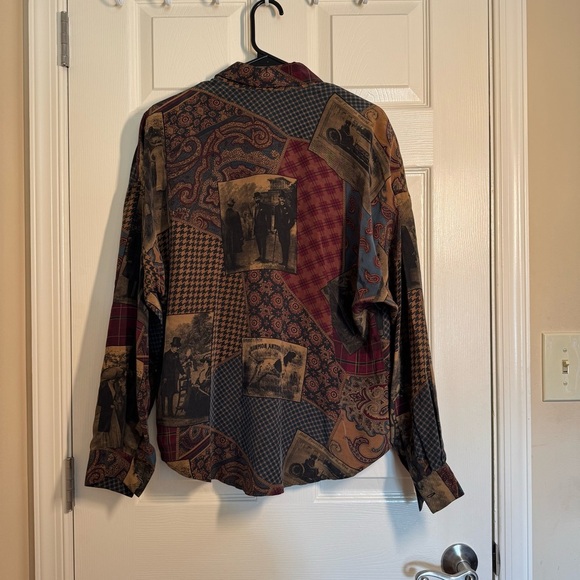 Vintage Ellen Tracy Patchwork Button-Up Shirt 100% Silk - Picture 9 of 12